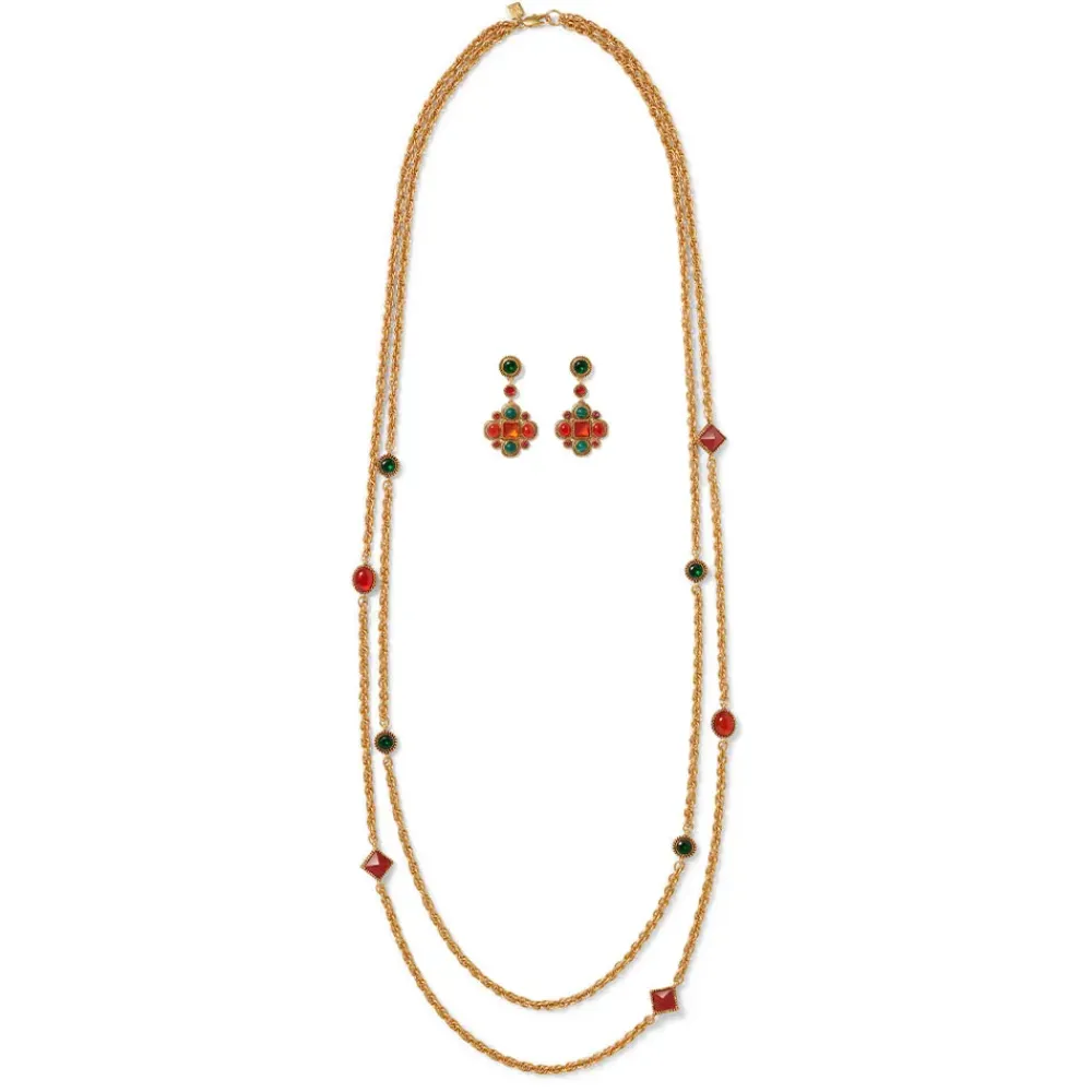 Hot Algerian Cluster Double-Strand Station Necklace And Drop Earrings Set Jewelry Sets