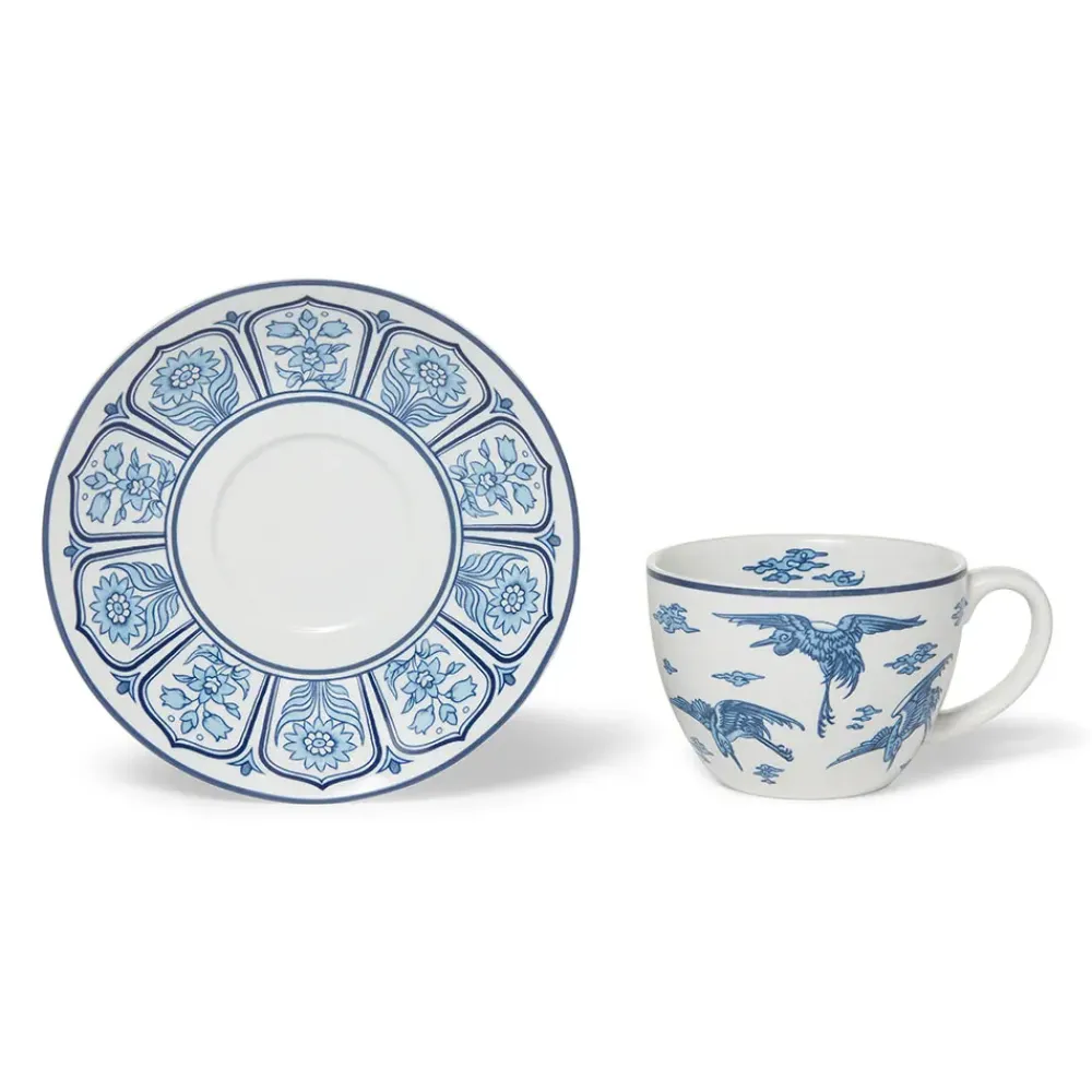 Outlet Blue & White Cranes Teacup And Saucer Tableware