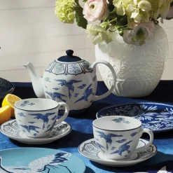 Outlet Blue & White Cranes Teacup And Saucer Tableware