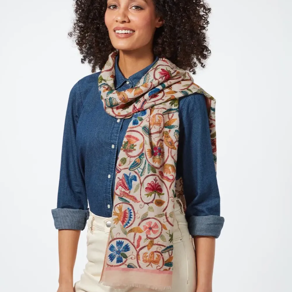 Best British Flowering Vines Embroidered Oblong Scarf Scarves & Wraps