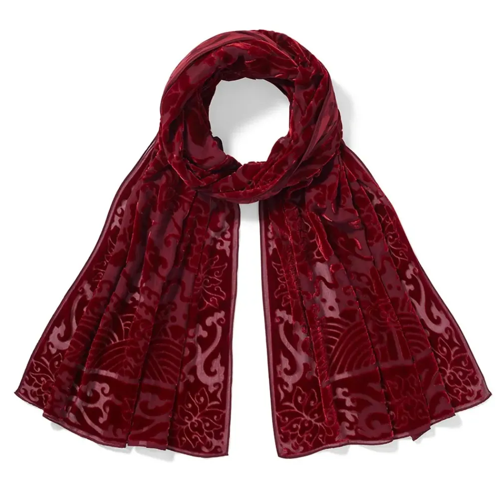 Hot Chinese Phoenixes And Peonies Oblong Velvet Burnout Scarf Scarves & Wraps