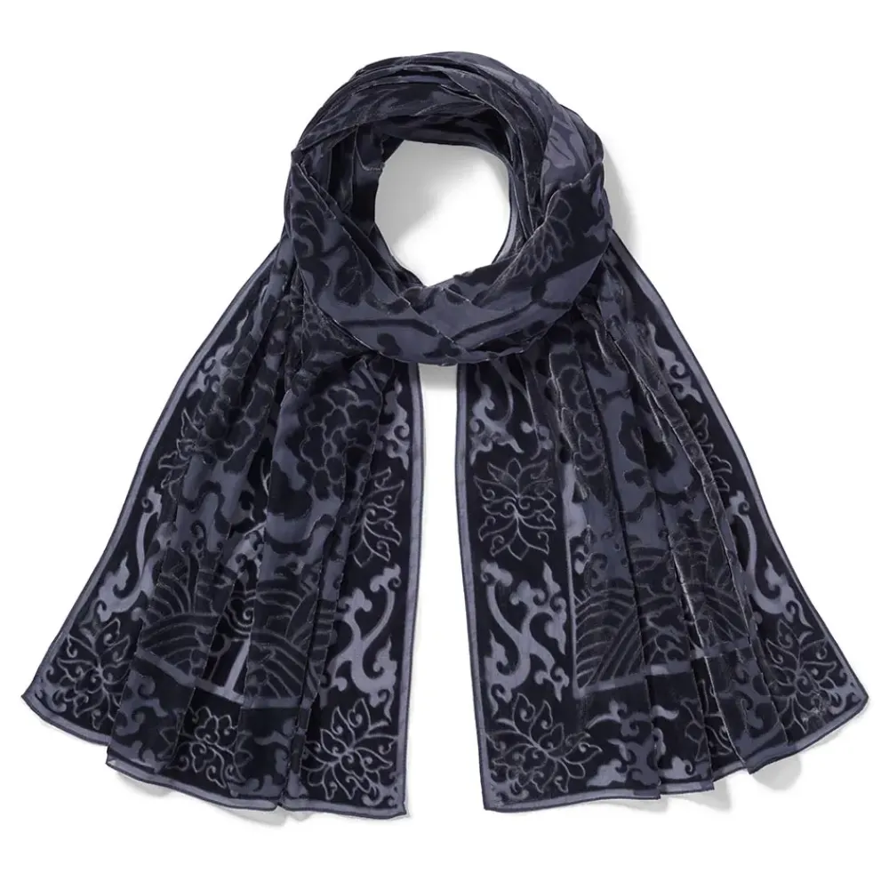 Hot Chinese Phoenixes And Peonies Oblong Velvet Burnout Scarf Scarves & Wraps