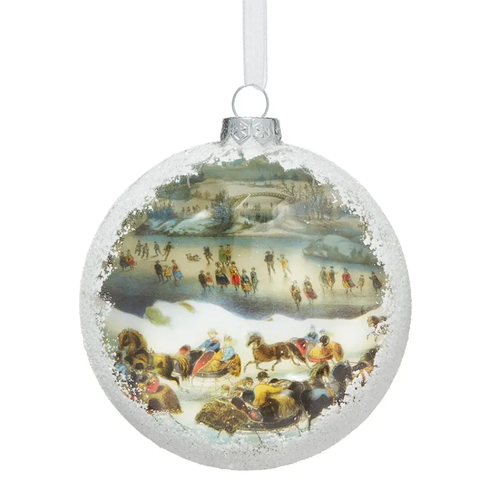 Fashion Currier & Ives Central Park In Winter Glitter And Glass Disc Ornament Ornaments