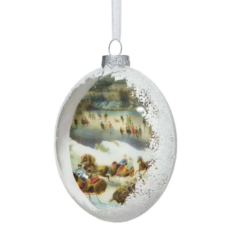 Fashion Currier & Ives Central Park In Winter Glitter And Glass Disc Ornament Ornaments