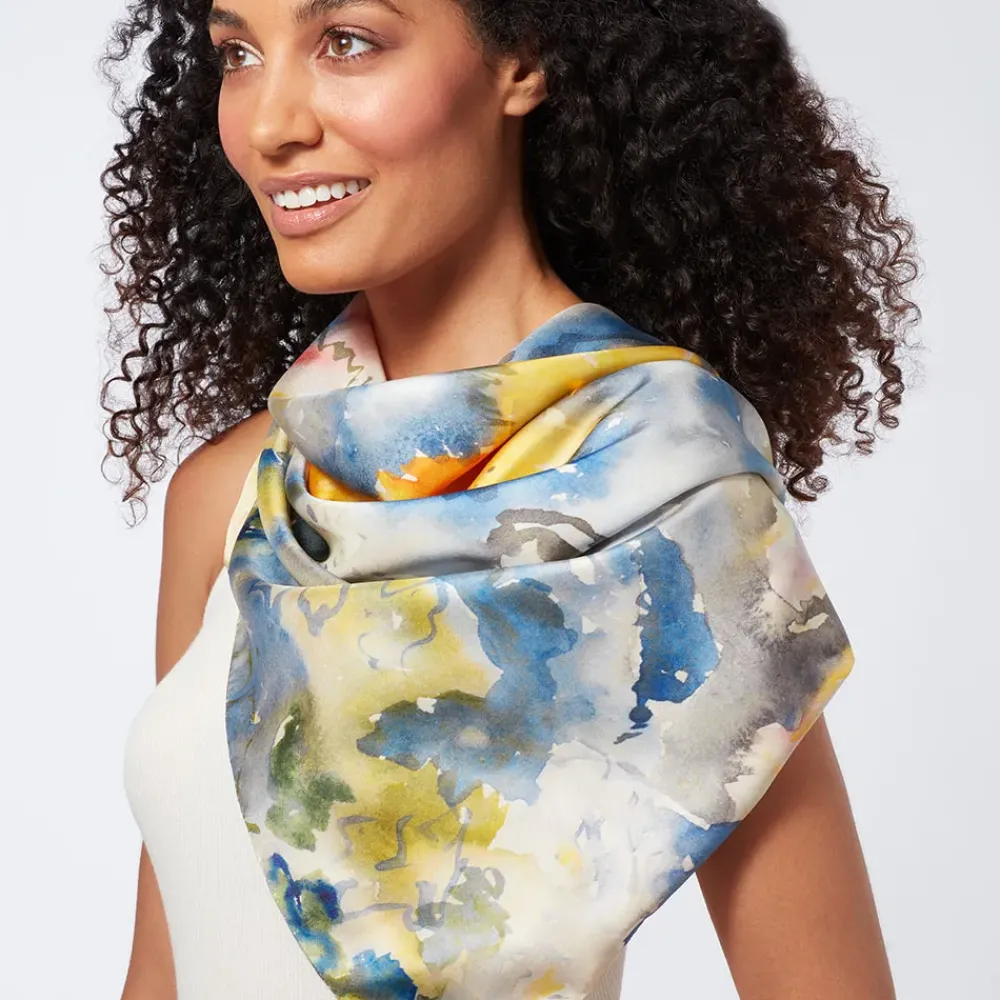 Online Demuth Yellow And Blue Watercolor Square Silk Scarf Scarves & Wraps