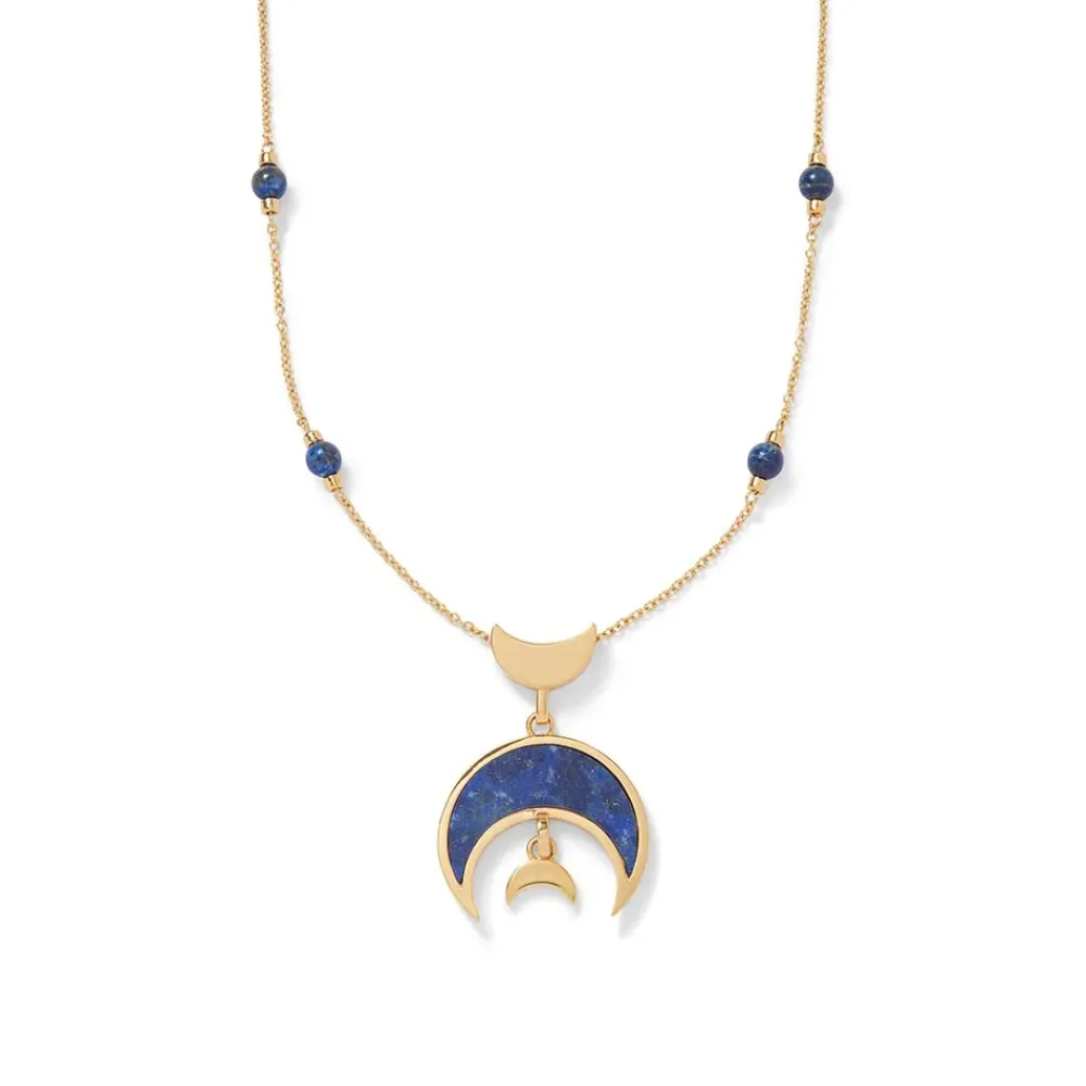 Sale Fatimid Lapis Crescent Long Beaded Chain Pendant Necklace Necklaces