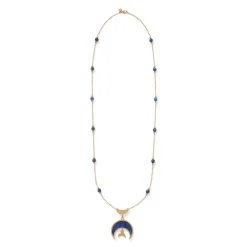 Sale Fatimid Lapis Crescent Long Beaded Chain Pendant Necklace Necklaces