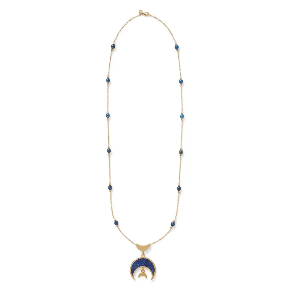 Sale Fatimid Lapis Crescent Long Beaded Chain Pendant Necklace Necklaces