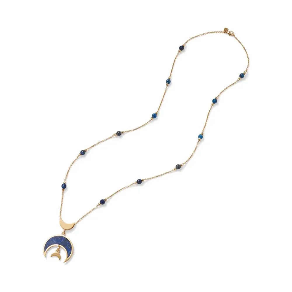 Sale Fatimid Lapis Crescent Long Beaded Chain Pendant Necklace Necklaces