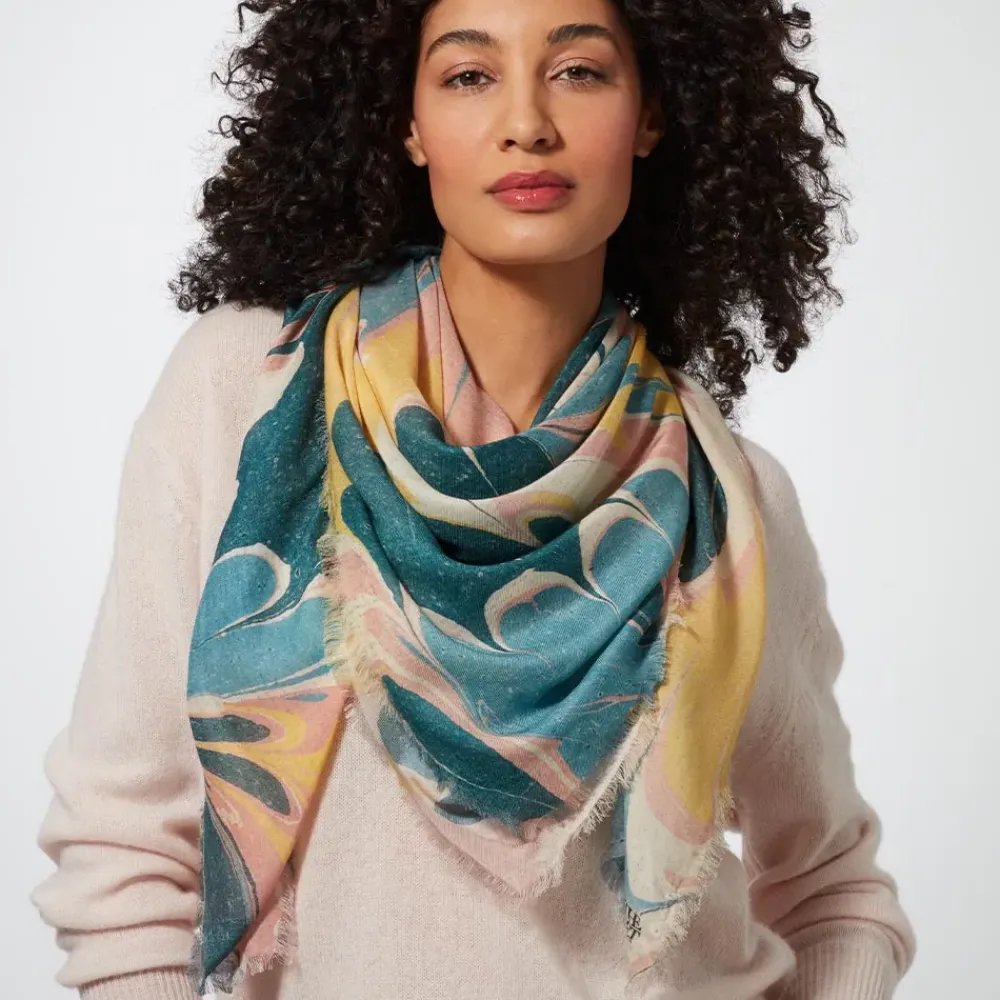 Best French Marbled Paper Square Silk Scarf Scarves & Wraps