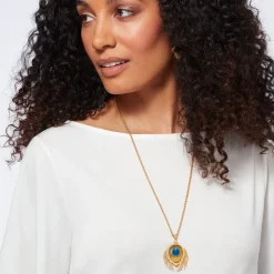 Hot Gilded Age Peacock Feather Large Pendant Necklace Necklaces