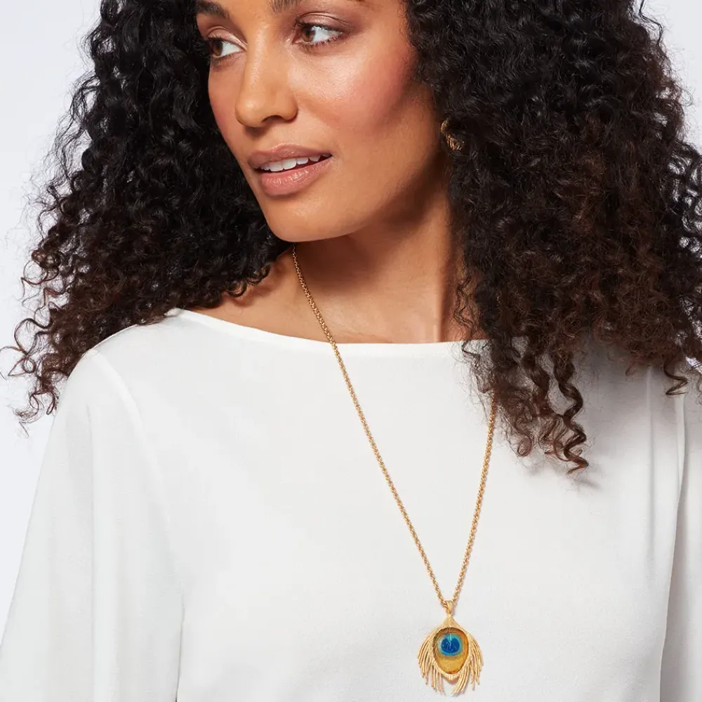 Hot Gilded Age Peacock Feather Large Pendant Necklace Necklaces