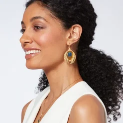 Discount Gilded Age Peacock Feather Large Drop Earrings Earrings