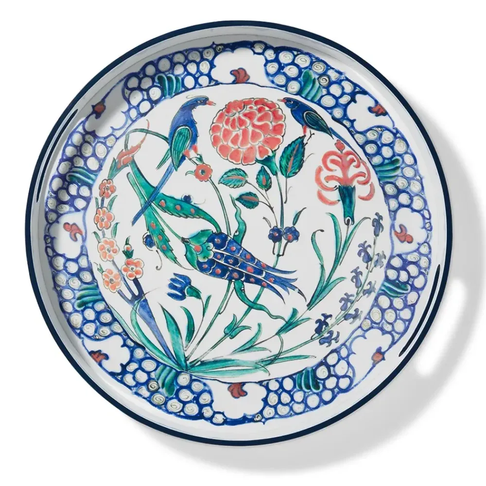 Best Iznik Garden Round Lacquer Tray Decorative Accents