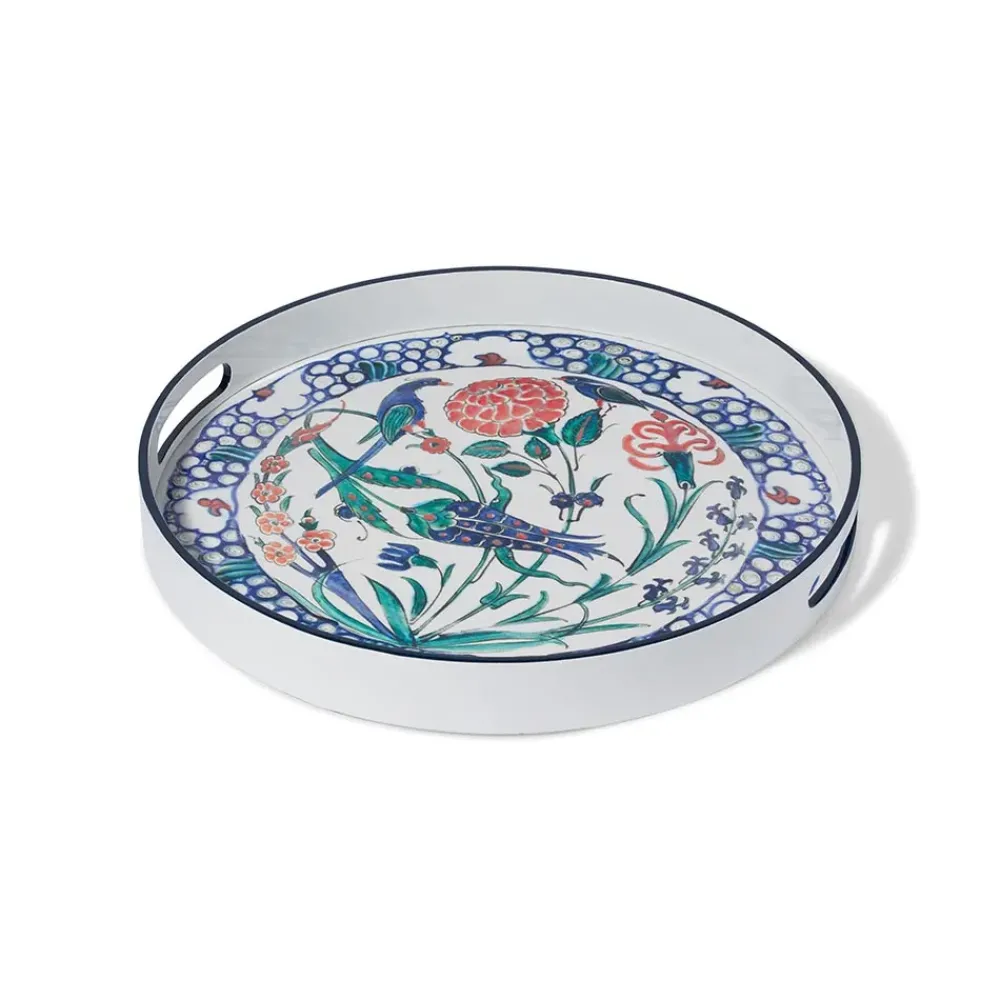 Best Iznik Garden Round Lacquer Tray Decorative Accents