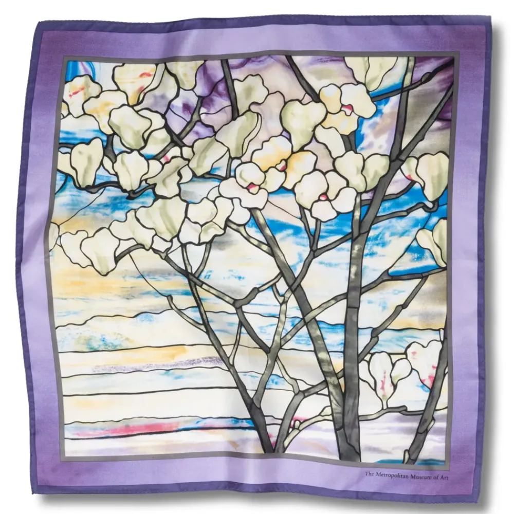 New Louis C. Tiffany Magnolias And Irises Silk Neckerchief Scarves & Wraps