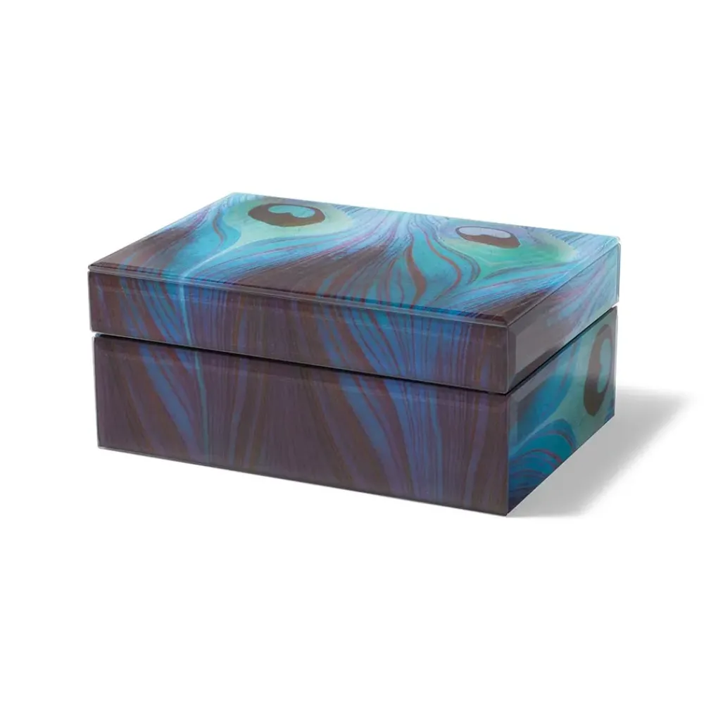 Hot Louis C. Tiffany Peacock Feather Large Glass Box Decorative Accents