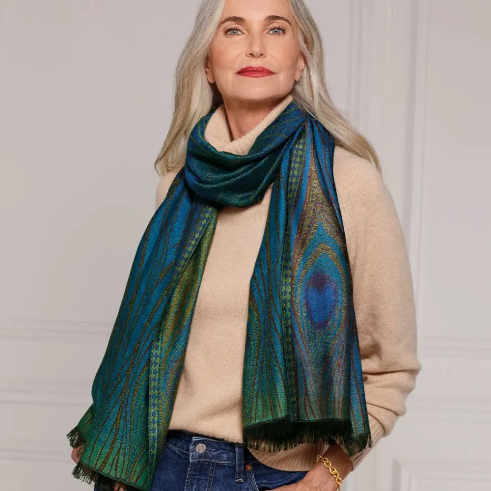 Sale Louis C. Tiffany Peacock Feather Wool-Blend Shawl Scarves & Wraps