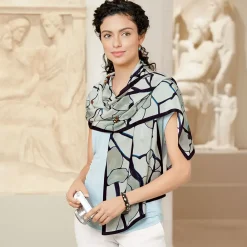 Sale Louis C. Tiffany White Magnolia Oblong Silk Scarf Scarves & Wraps