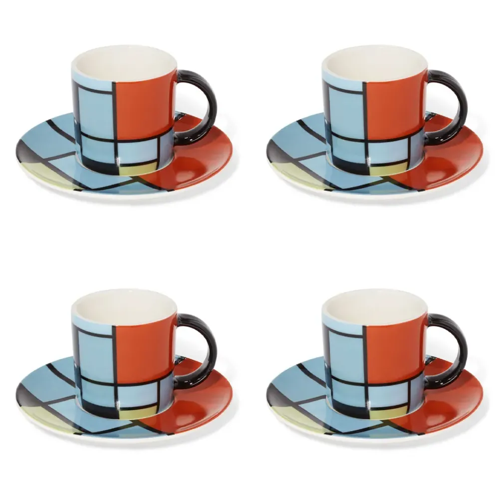 Best Mondrian Composition Espresso Cup And Saucer Tableware