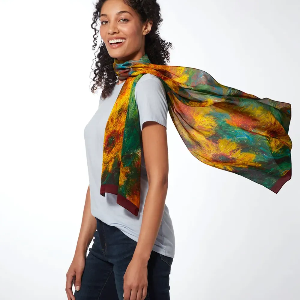 Hot Monet Sunflowers Oblong Silk Scarf Scarves & Wraps