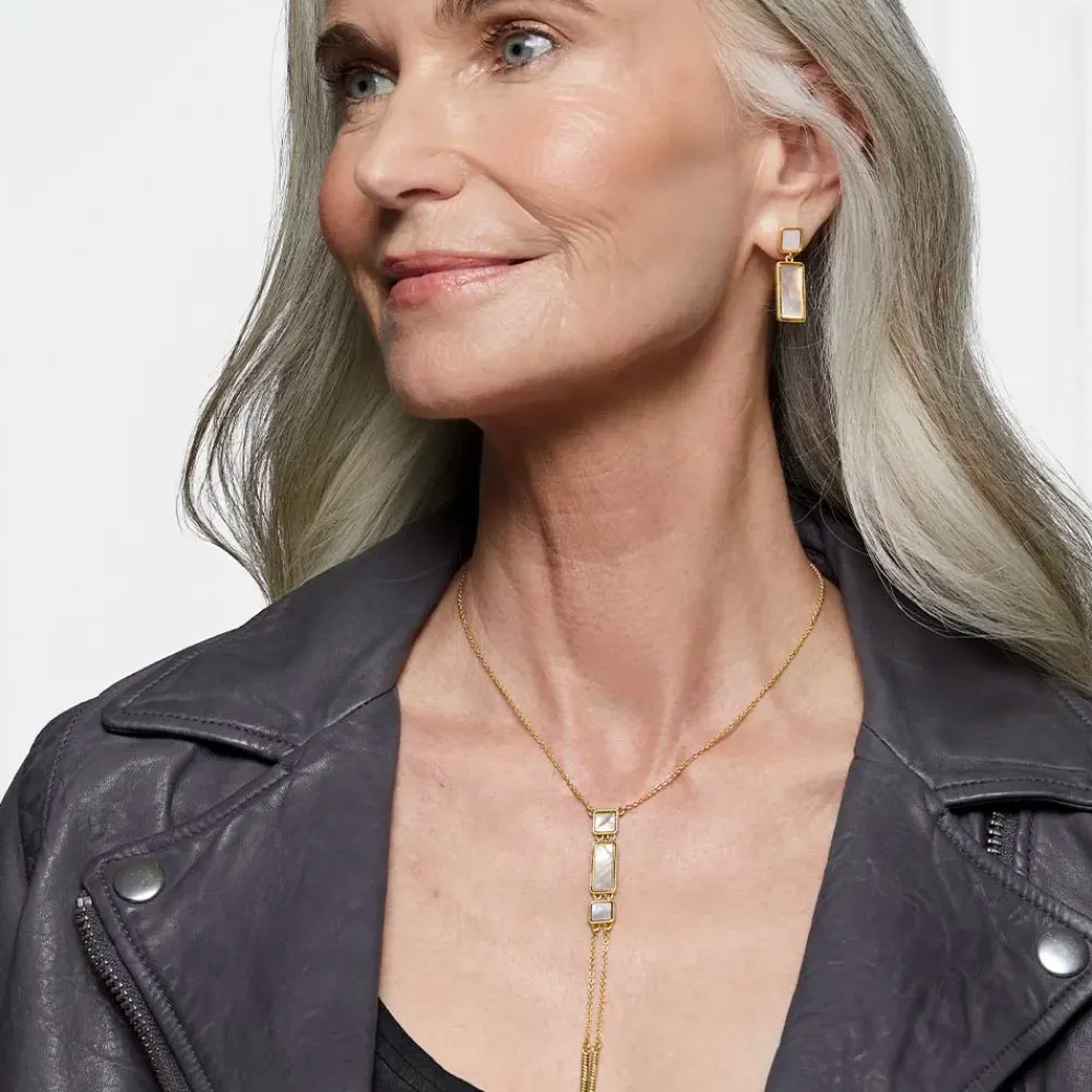 Hot Mother-Of-Pearl Tile Double Lariat Necklace Necklaces