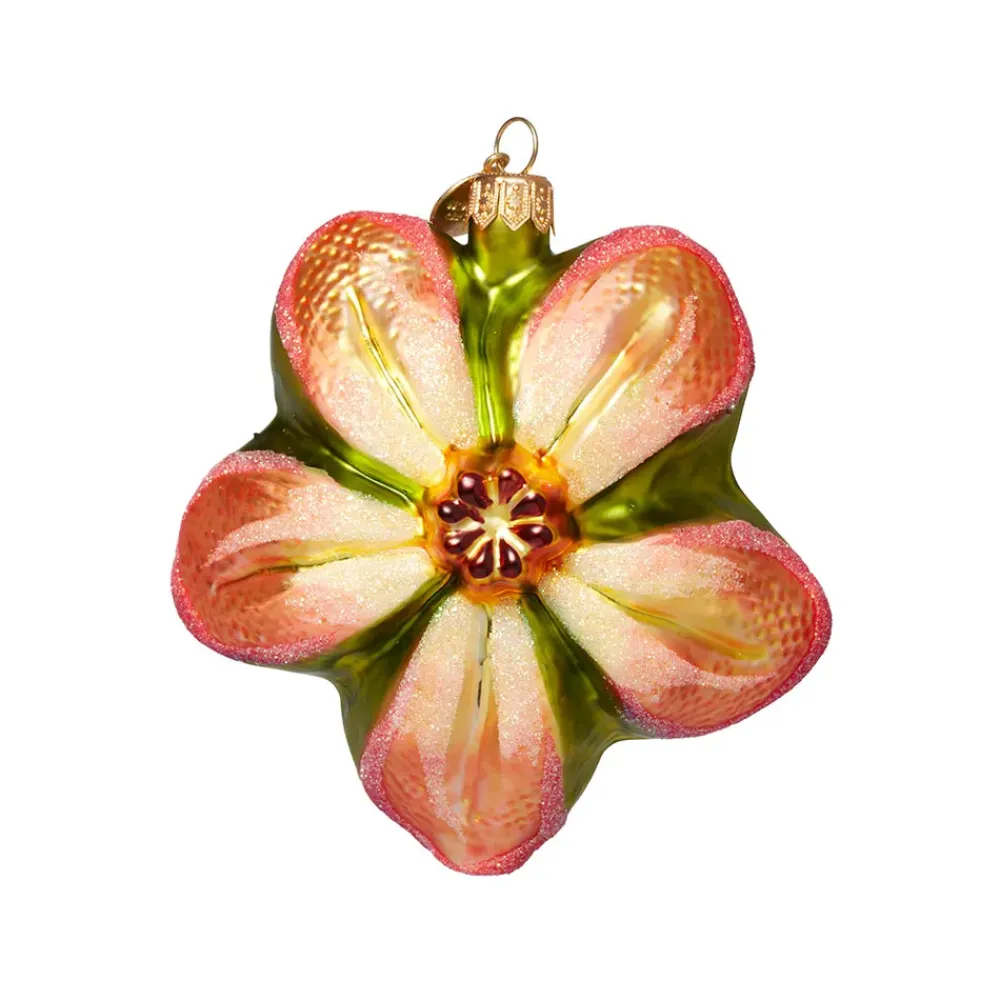 Outlet Orange Poinsettia Glass Ornament Ornaments