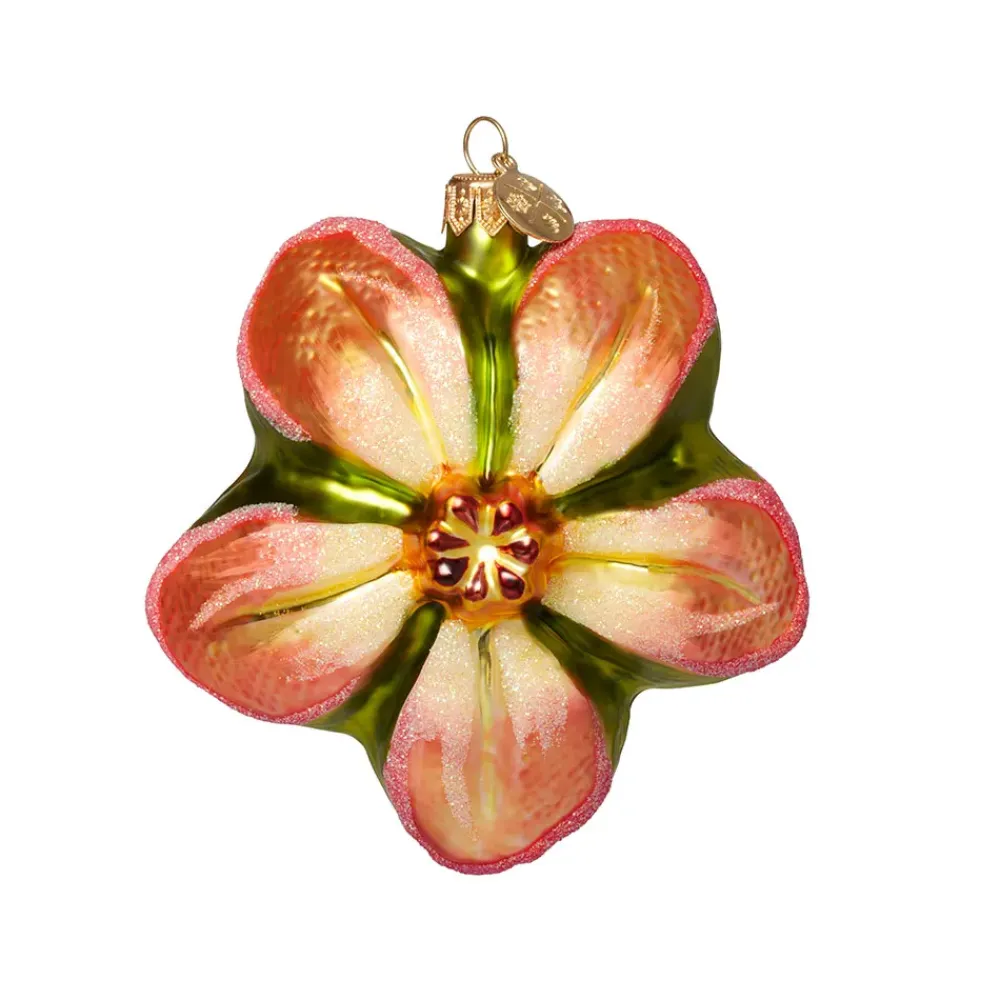 Outlet Orange Poinsettia Glass Ornament Ornaments