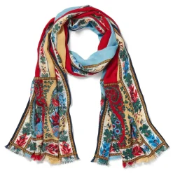 Discount Paisley Border Striped Oblong Wool Scarf Scarves & Wraps