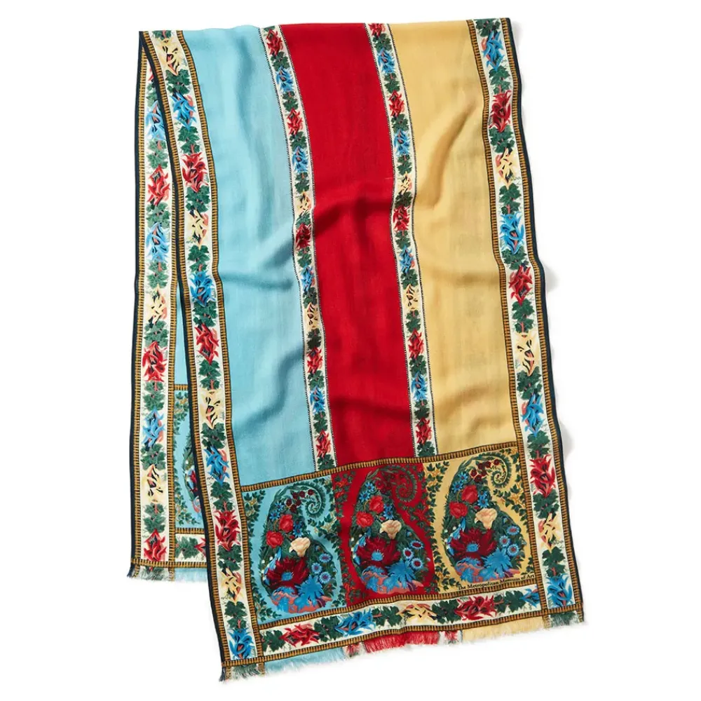 Discount Paisley Border Striped Oblong Wool Scarf Scarves & Wraps