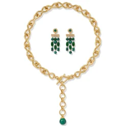 Outlet Roman Malachite Statement Necklace And Chandelier Earrings Set Jewelry Sets