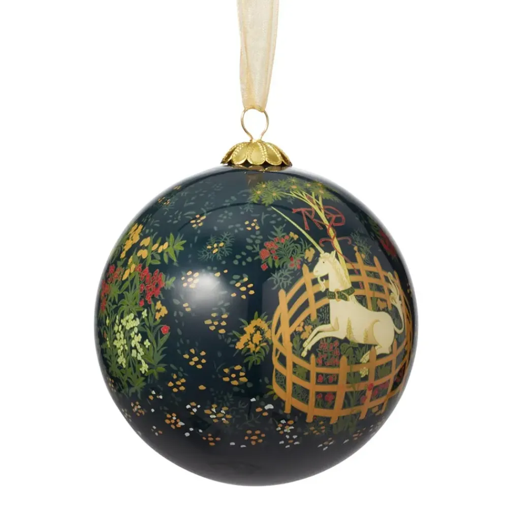 Fashion Unicorn In A Garden Hand-Painted Glass Ornament Ornaments