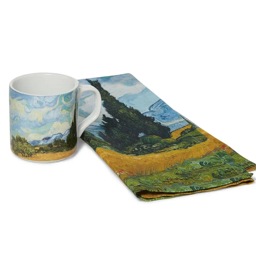 Best Van Gogh Wheat Field With Cypresses Mug And Tea Towel Set Tableware