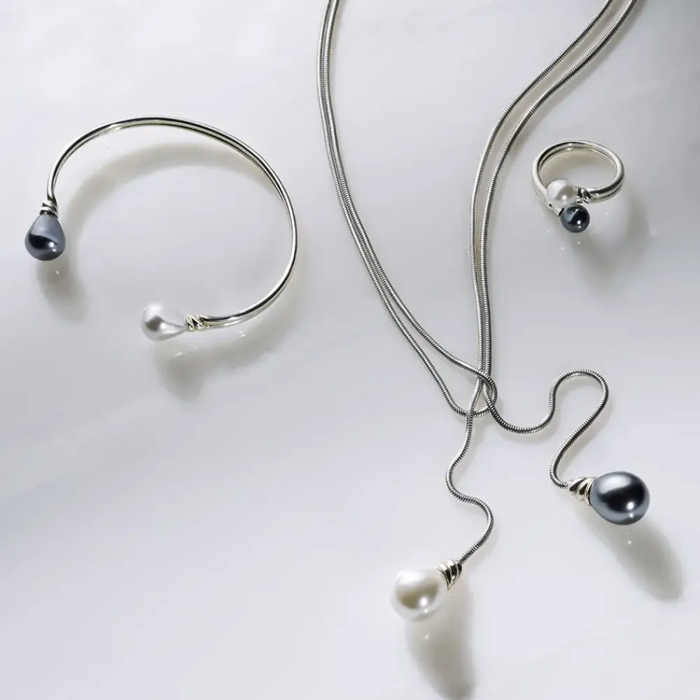 Online Venus Pearl Silver Cuff, Black/White Bracelets