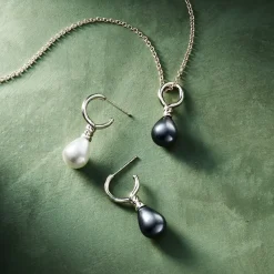 Sale Venus Pearl Silver Drop Earrings, Black/White Earrings