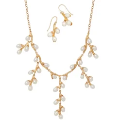 Fashion Willow Catkins Pearl Bib Necklace And Drop Earrings Set Jewelry Sets