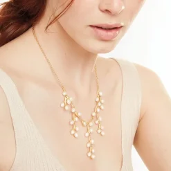 Fashion Willow Catkins Pearl Bib Necklace And Drop Earrings Set Jewelry Sets