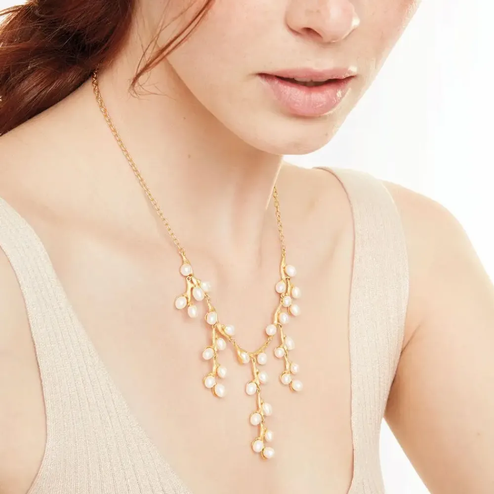 Fashion Willow Catkins Pearl Bib Necklace And Drop Earrings Set Jewelry Sets